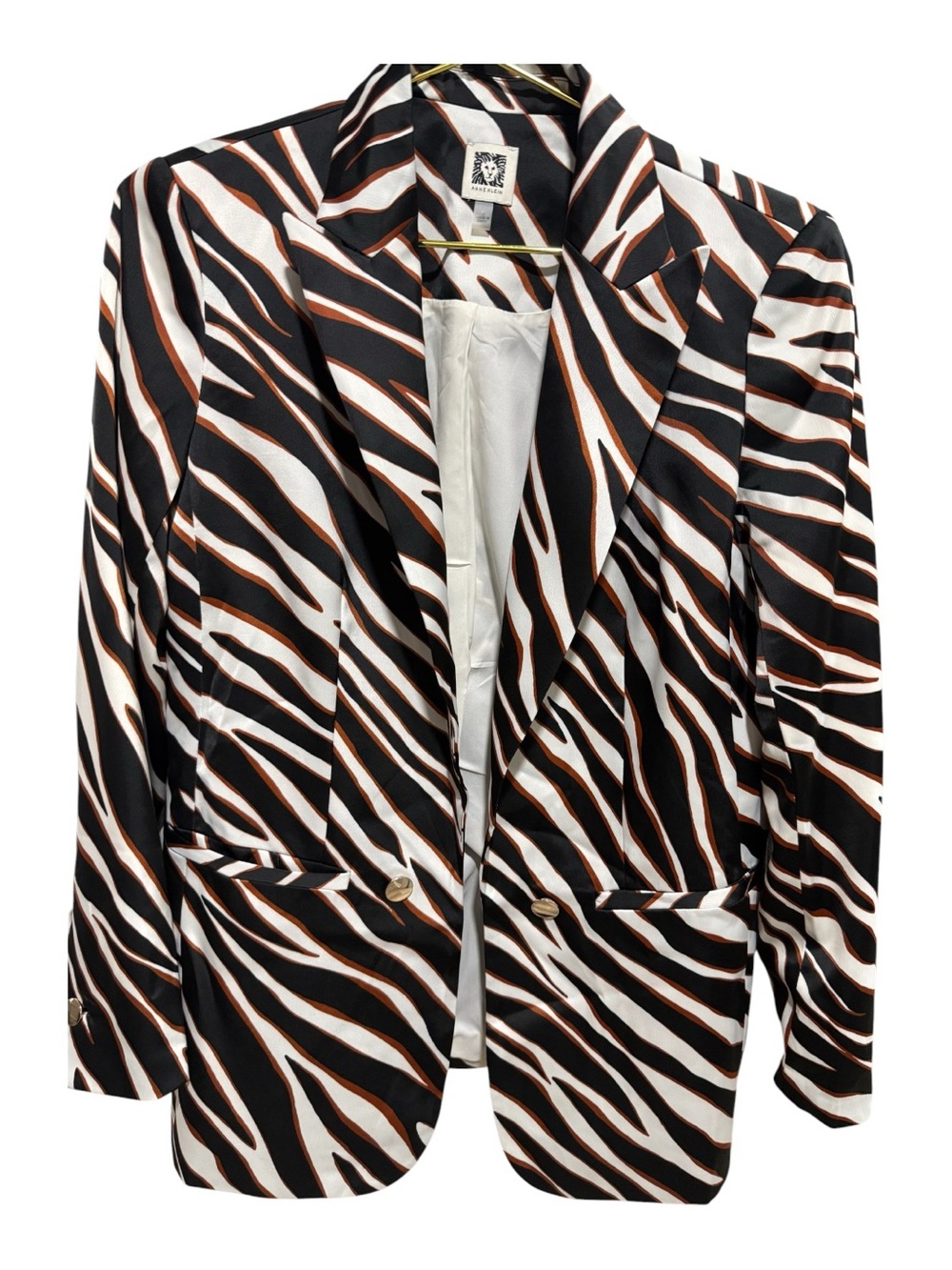 Anne Klein Black, White & Brown Zebra-Print Blazer